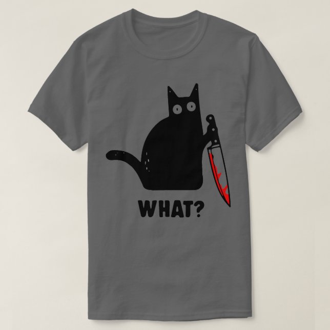 Camiseta Gato engraçado com uma faca (Frente do Design)