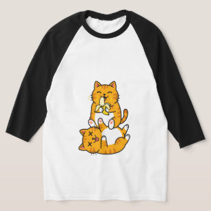 Camiseta Gato Engraçado Comendo Banana Neko Desenho Animado