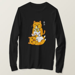 Camiseta Gato Engraçado Comendo Banana Neko Desenho Animado