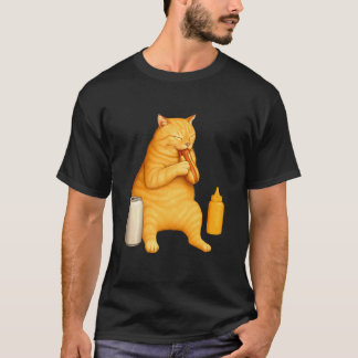 Camiseta Gato Engraçado Comendo Cachorro Quente para Amante