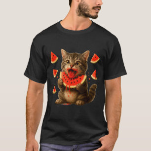 Camiseta Gato Engraçado Comendo Fatia de Melancia Dia da Me