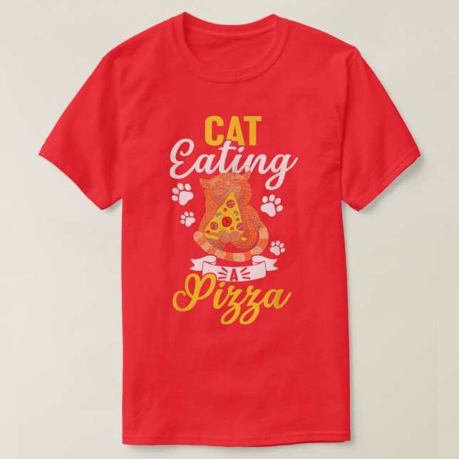 Camiseta Gato Engraçado Comendo Pizza695 (Frente do Design)