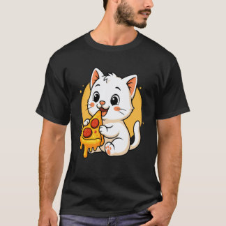 Camiseta Gato Engraçado Comendo Pizza Gráfico Meninos Menin