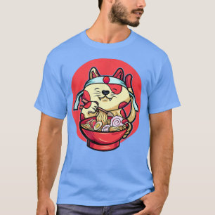 Camiseta Gato Engraçado Comendo Ramen Cinto Gato Japonês Ra