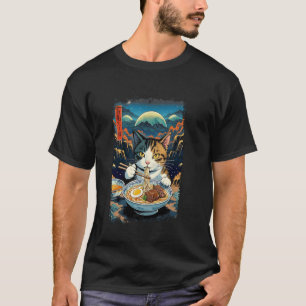 Camiseta Gato Engraçado Comendo Ramen Japonês Espaço Exteri