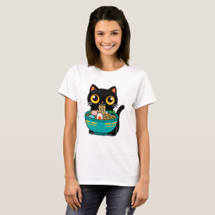 Camiseta Gato Engraçado Comendo Ramen Japonês Gatos Ramen N