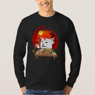 Camiseta Gato Engraçado Comendo Sushi No Japão Gráfico Engr