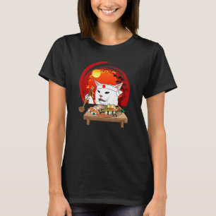 Camiseta Gato Engraçado Comendo Sushi No Japão Gráfico Engr