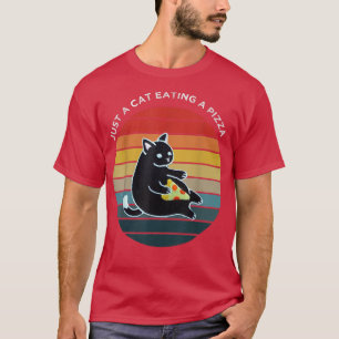Camiseta Gato engraçado comendo uma fatia de Pepperoni, gat