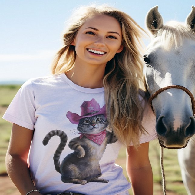 Camiseta Gato Engraçado Da Cowgirl (Criador carregado)