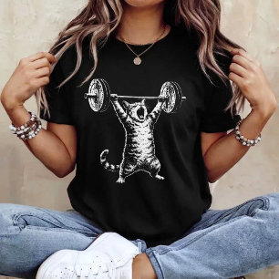 Camiseta Gato engraçado de academia fazendo levantamento de