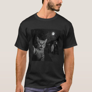 Camiseta Gato engraçado de Halloween Selfie com Fantasma Br