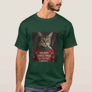 Camiseta Gato engraçado de Natal fumando Meme sarcástico de