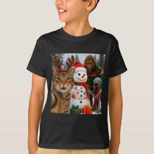 Camiseta Gato engraçado de Natal selfie com Bigfoot Alien &