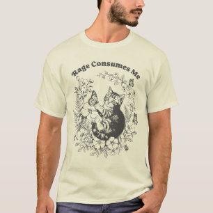 Camiseta Gato Engraçado de Raiva Me Consome Vintage Gatinho