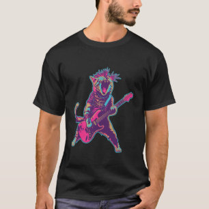 Camiseta Gato engraçado de rock punk tocando música de guit