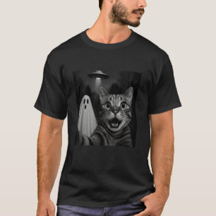 Camiseta Gato engraçado de selfie de Halloween com nave esp