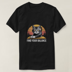 Camiseta Gato Engraçado de Yoga Encontre seu Equilíbrio