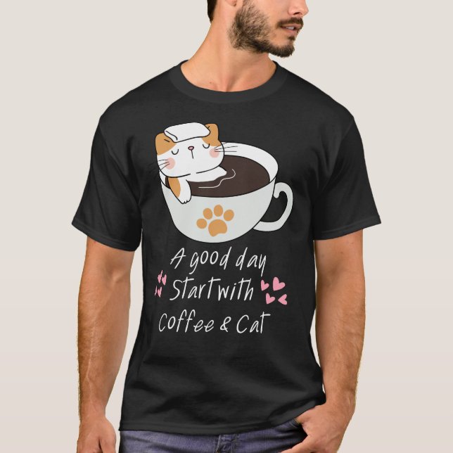 Camiseta Gato Engraçado Dentro Café Café Café Mug Cat Lover (Frente)