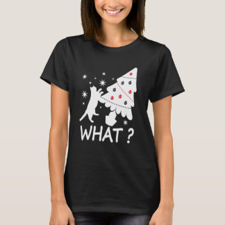 Camiseta Gato Engraçado Derrubando Árvore de Natal Gato O Q