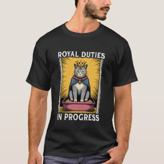 Camiseta Gato Engraçado Deveres Reais em Andamento Caixa de