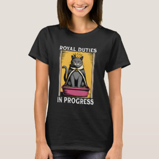 Camiseta Gato Engraçado Deveres Reais Em Andamento Caixa De