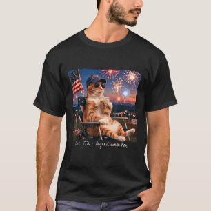 Camiseta Gato engraçado do dia 4 de julho de fogos de artif