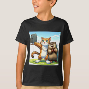 Camiseta Gato engraçado do Dia da Marmota tirando selfie co