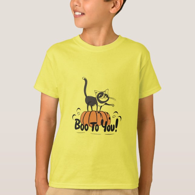 Camiseta Gato engraçado do Halloween dizendo "boo para você (Frente)