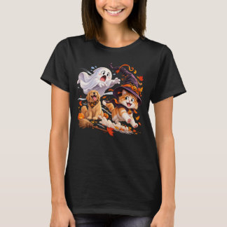 Camiseta Gato engraçado do Halloween persegue arte de cacho