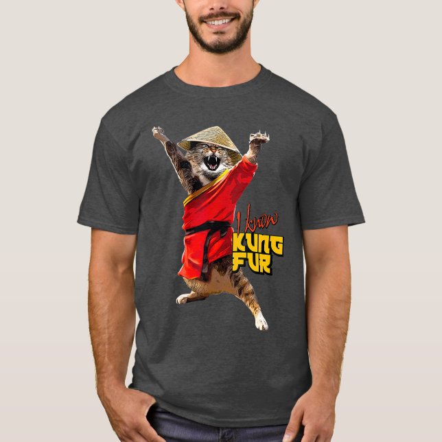 Camiseta Gato engraçado do Kung Fu para o Fã de Artes Marci (Frente)