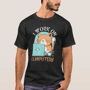 Camiseta Gato Engraçado E Laptop De Computador, Pés, Eu Tra