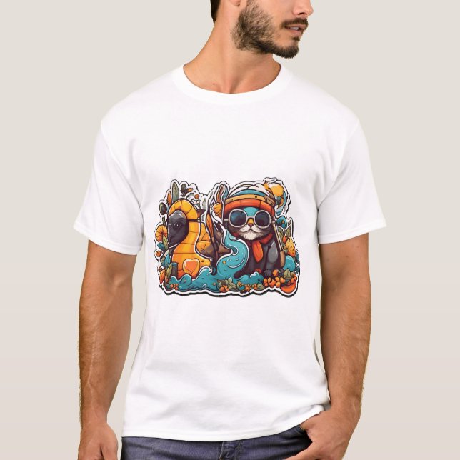 Camiseta gato engraçado e tartaruga (Frente)