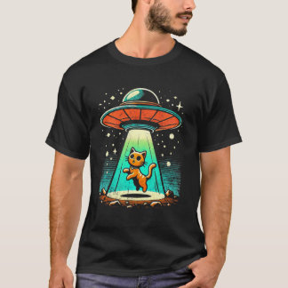 Camiseta Gato Engraçado Encontro de OVNI Alienígena Ficção