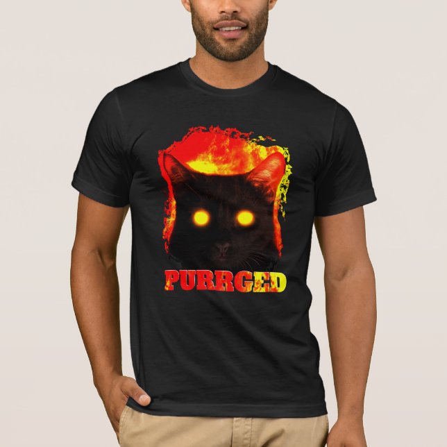 Camiseta Gato engraçado enxugado da ilustração do inferno T (Frente)