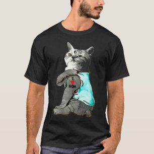 Camiseta Gato Engraçado Eu Amo Mãe Tatuagem Amante de Gatin