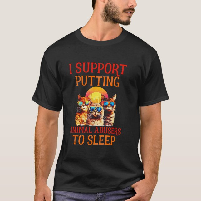 Camiseta Gato Engraçado Eu Apoio Colocar Abusadores de Anim (Frente)