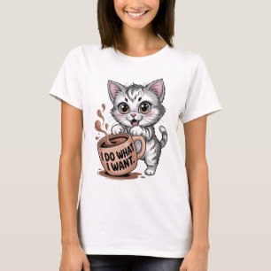 Camiseta Gato Engraçado Eu Faço O Que Quero   Café