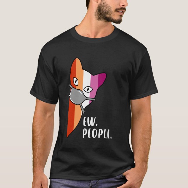 Camiseta Gato Engraçado Ew Pessoas com Máscara e Orgulho Lé (Frente)