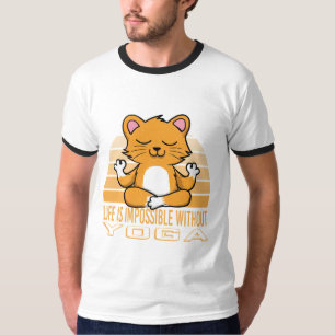 Camiseta Gato engraçado fazendo yoga.