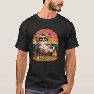 Camiseta Gato Engraçado Fogueira Gráfico Gato Retro Com Ócu