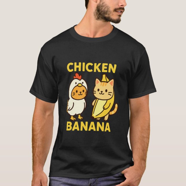 Camiseta Gato Engraçado Frango Banana (Frente)