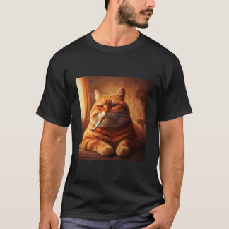 Camiseta Gato Engraçado Fumando Cigarro Design de Meme de G