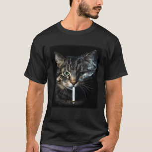 Camiseta Gato Engraçado Fumando Cigarro Meme de Gato Tabby 