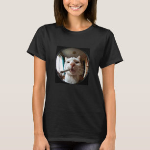 Camiseta Gato Engraçado Fumando Porta Visualizador Lente Ol