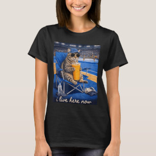 Camiseta Gato Engraçado Ginástica Eu Moro Aqui Agora