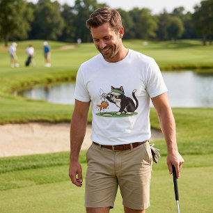 Camiseta Gato Engraçado Golfista Pescando Perigo de Água
