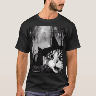 Camiseta Gato Engraçado Halloween Selfie Gato e Bruxas