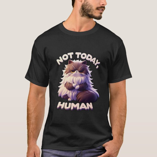 Camiseta Gato Engraçado "Hoje Não, Humano" Engraçado T-Shir (Frente)