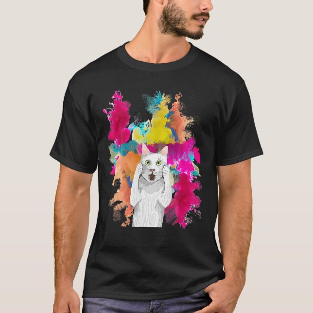 Camiseta Gato Engraçado, Incrível, Aquarela, Gato Lover Te (Frente)